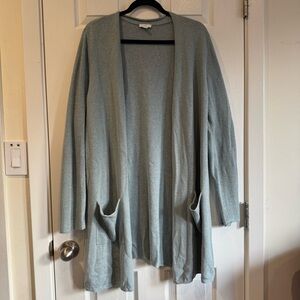 J. Jill Sea-glass mint green pockets cotton blend size XL open cardigan long